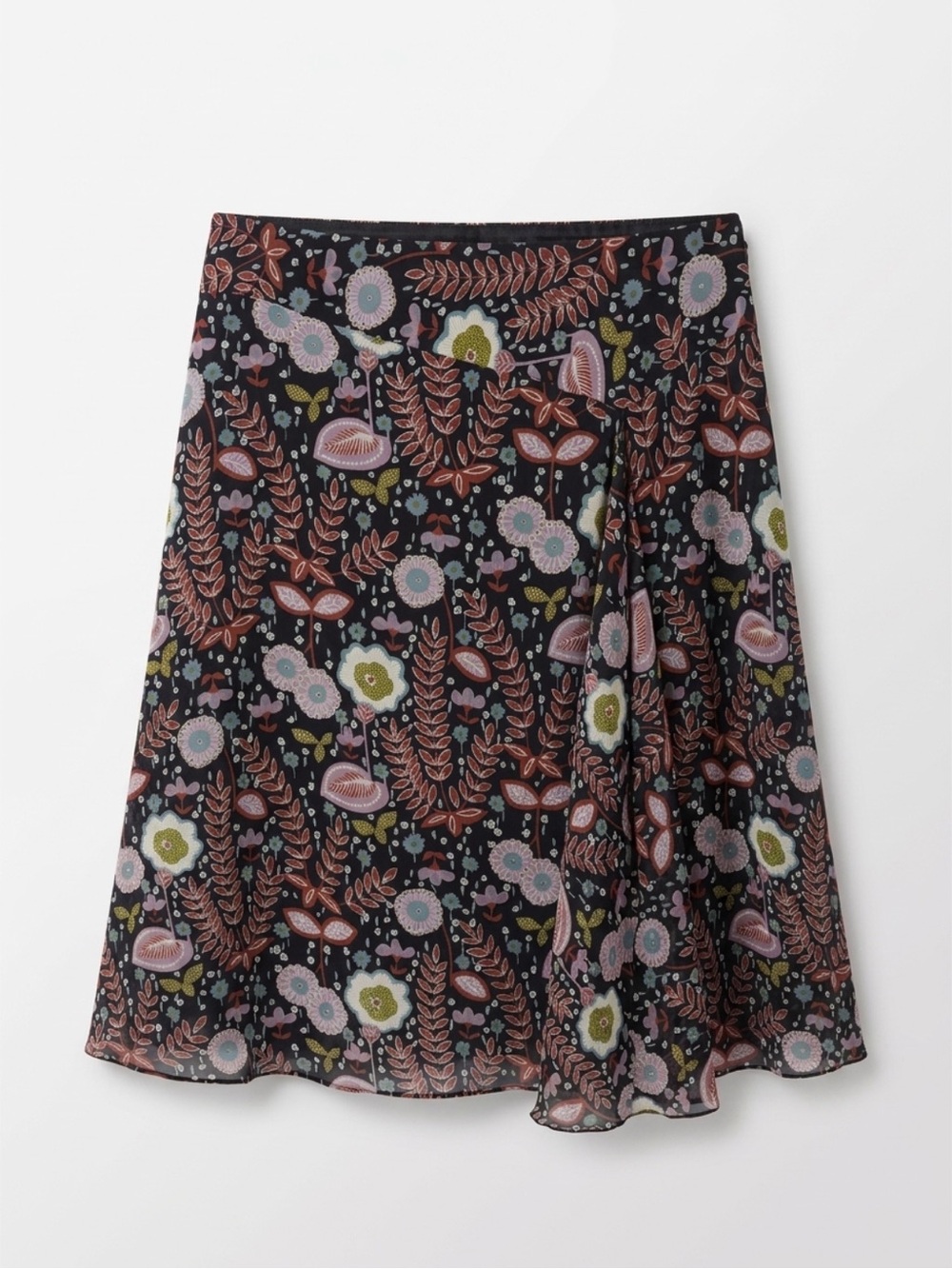 Esprit Black Floral Skater Skirt with Pink and Olive Accents